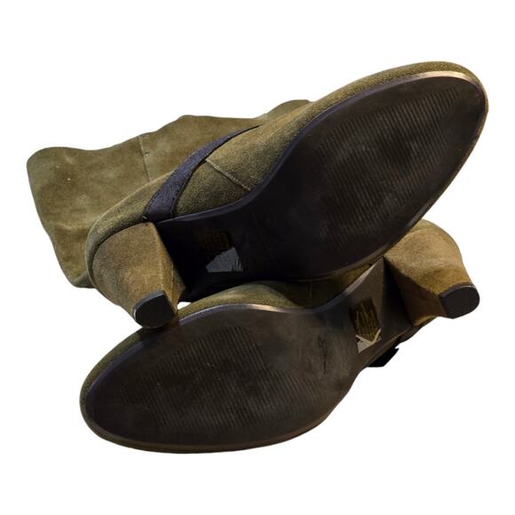 Colin Stuart Moss Green Tall Suede Wide Calf Boots Size 8.5 - Picture 2 of 16